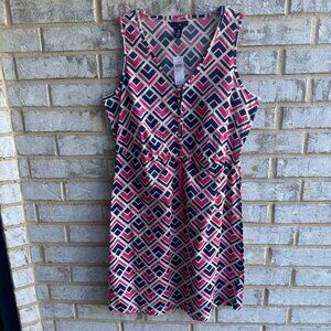 Gap Sleeveless V-Neck Tie Waist Geo 100% Cotton Dress Size M